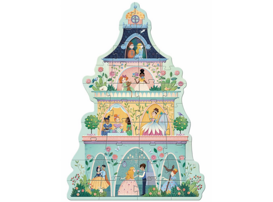 DJECO Podlahové obrysové puzzle Veža princezien 36 dielikov