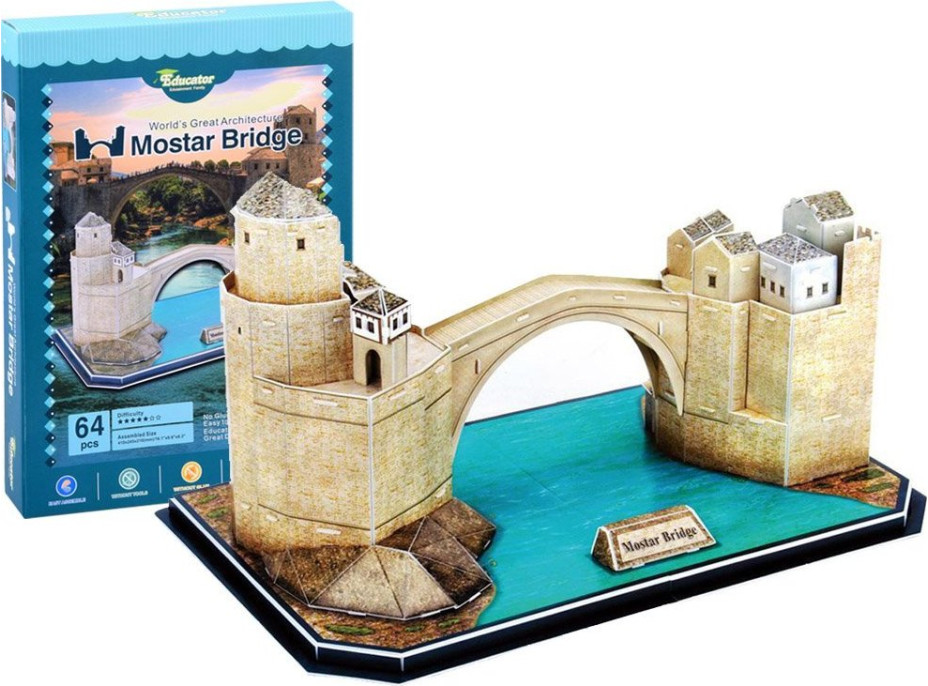 EDUCATOR 3D puzzle Oblúkový most v Mostare, Bosne a Hercegovine 64 dielikov