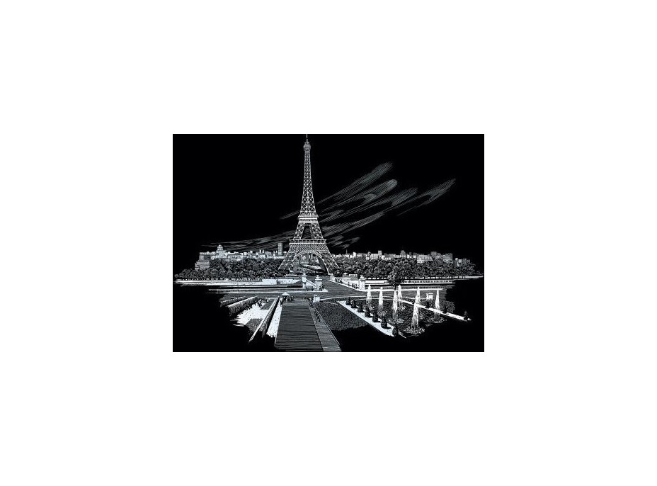 Strieborný škrabací obrázok Eiffelova veža - veľký