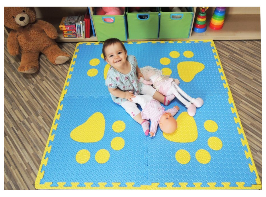 Penový BABY koberec s okrajmi - modrá,žltá