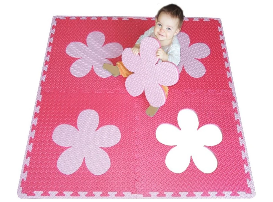 Penový BABY koberec s okrajmi - ružová, červená