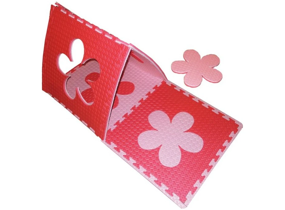 Penový BABY koberec s okrajmi - ružová, červená