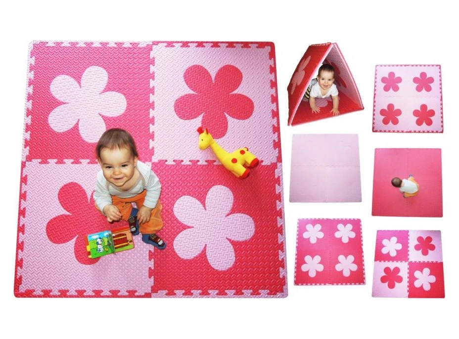 Penový BABY koberec s okrajmi - ružová, červená