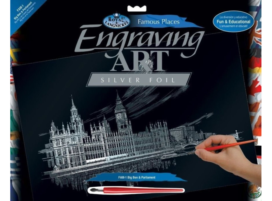 Strieborný škrabací obrázok Big Ben & Parlament - veľký