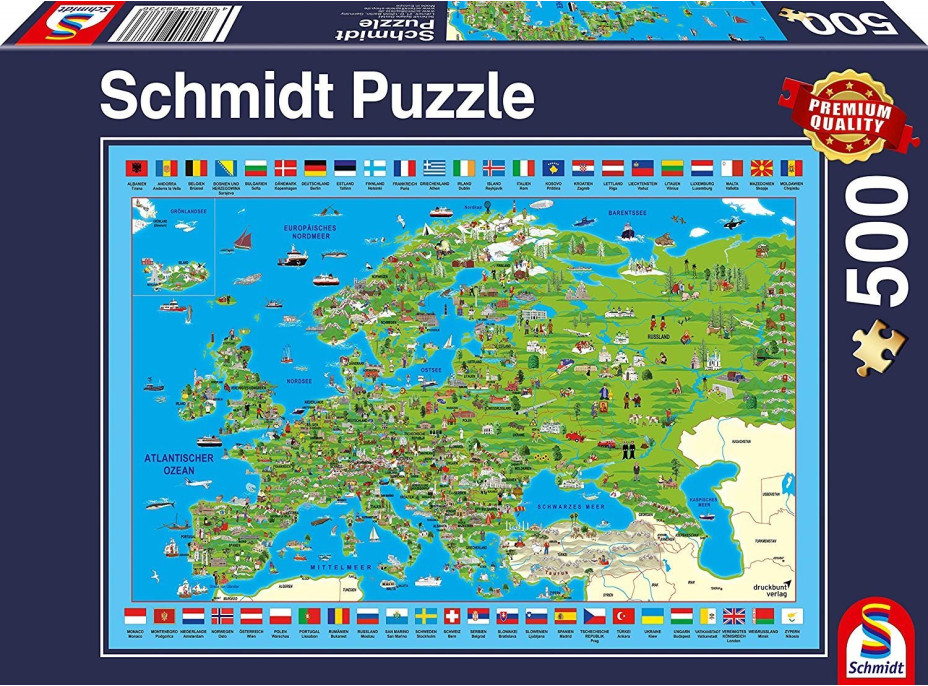 SCHMIDT Puzzle Ilustrovaná mapa Európy 500 dielikov