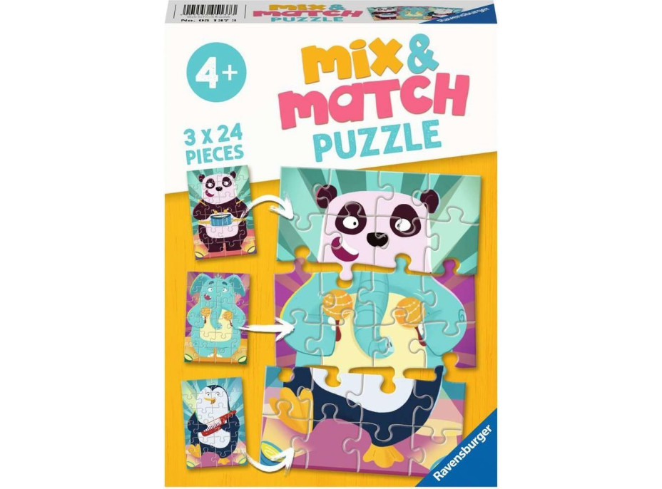 RAVENSBURGER Puzzle Mix&Match: Legrační zvieratká 3x24 dielikov