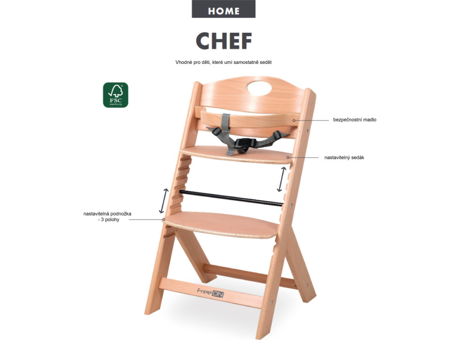 FreeOn Drevená jedálenská stolička Chef Natur
