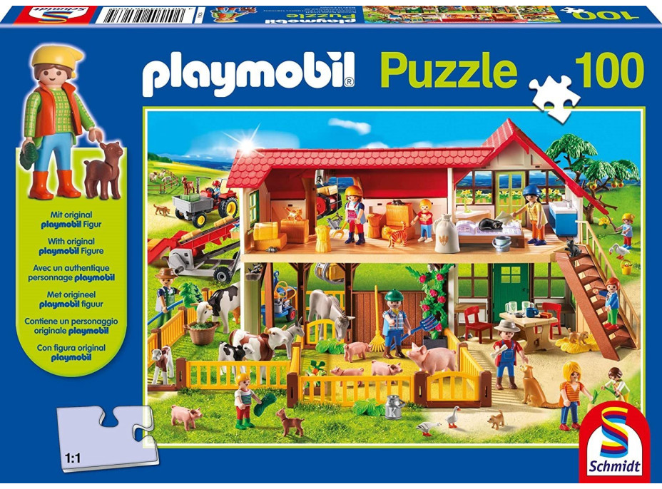 SCHMIDT Puzzle Playmobil Farma 100 dielikov + figúrka Playmobil