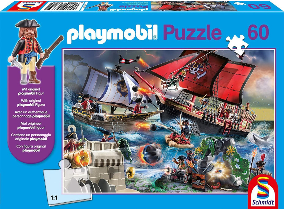 SCHMIDT Puzzle Playmobil Piráti 60 dielikov + figúrka Playmobil