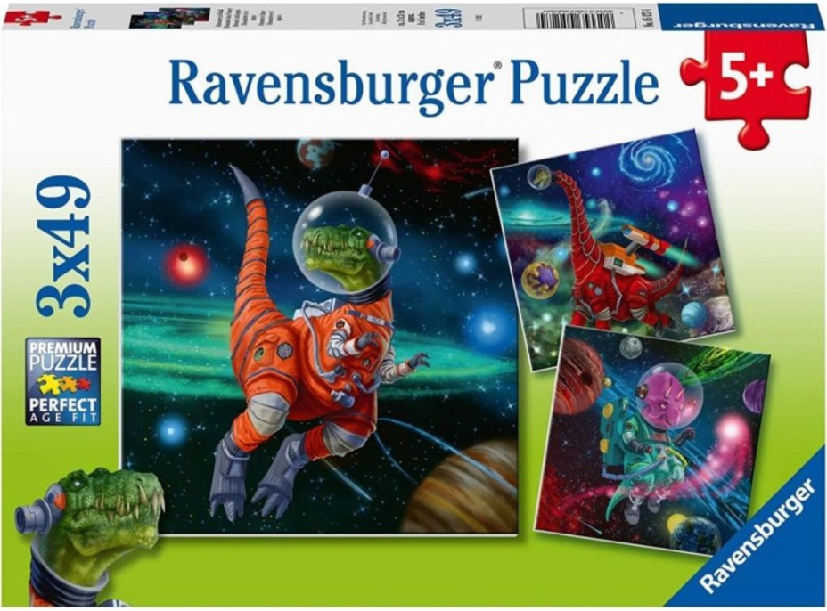 RAVENSBURGER Puzzle Dinosaury vo vesmíre 3x49 dielikov
