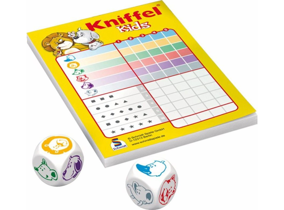 SCHMIDT Detská hra s kockami Kniffel Kids v plechovej krabičke
