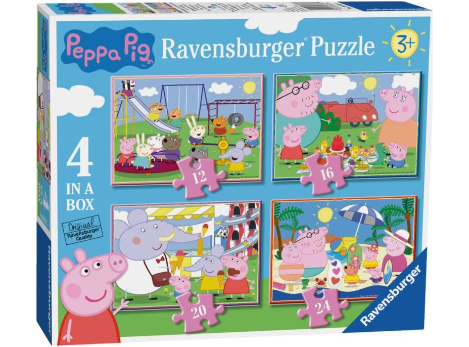 RAVENSBURGER Puzzle Prasiatko Peppa: Zábavné dni 4v1 (12,16,20,24 dielikov)