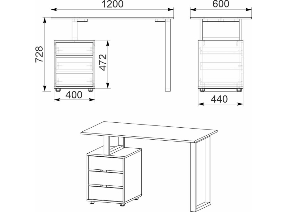 Písací stôl LOFT-2 ABS