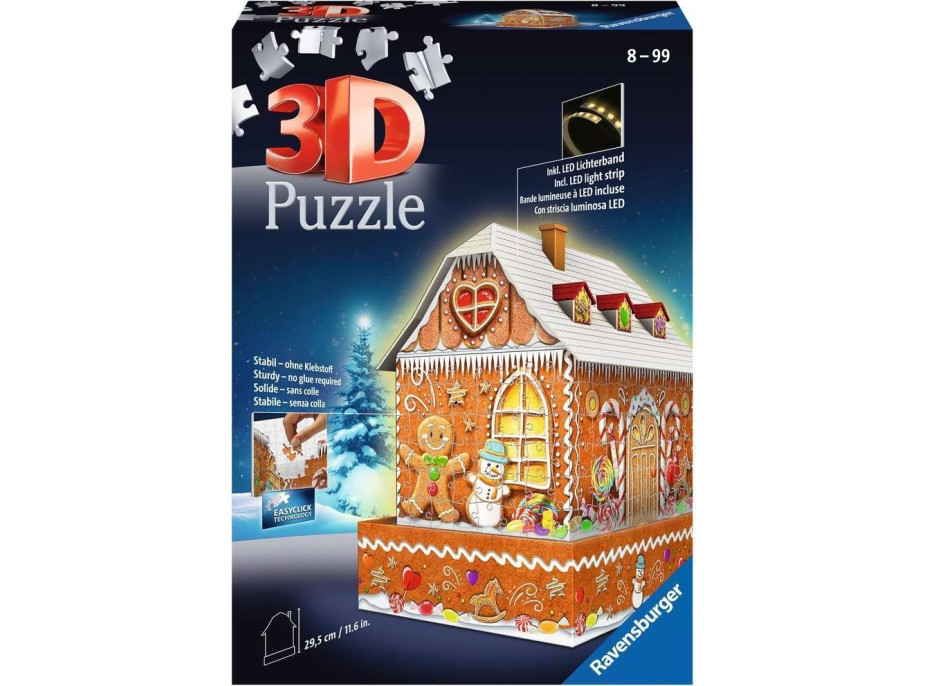 RAVENSBURGER Svietiace 3D puzzle Nočná edícia Perníková chalúpka 216 dielikov