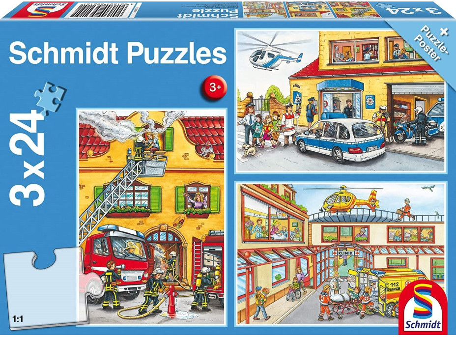 SCHMIDT Puzzle Polícia, hasiči, záchranári 3x24 dielikov