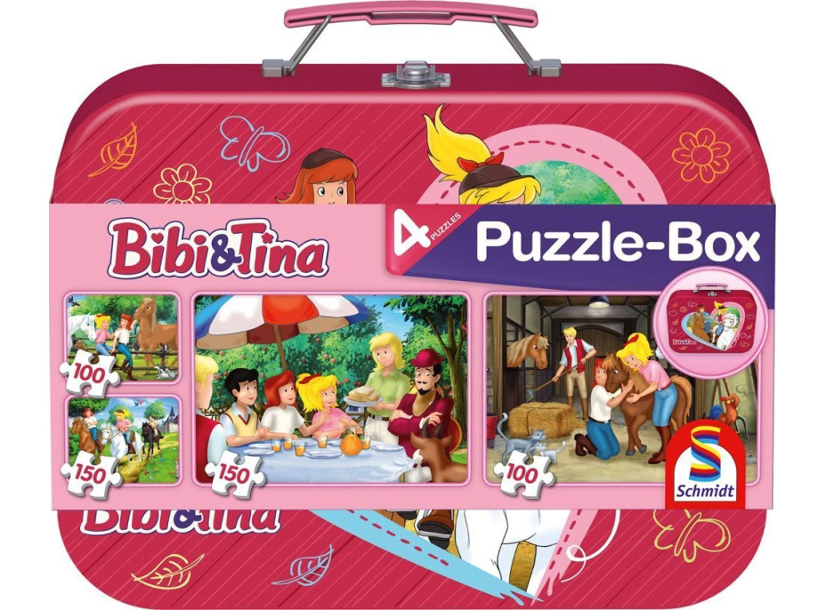 SCHMIDT Puzzle Bibi a Tina 4v1 v plechovom kufríku (100, 100, 150, 150 dielikov)