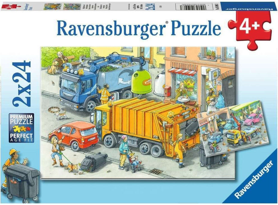 RAVENSBURGER Puzzle Smetiari a odťahový automobil 2x24 dielikov