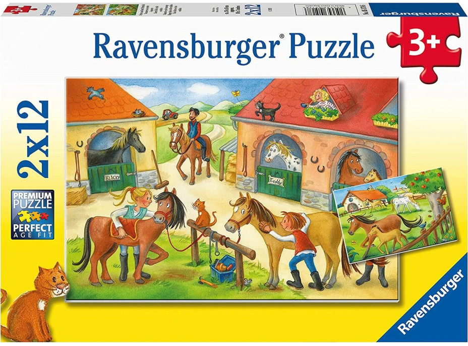 RAVENSBURGER Puzzle Prázdniny na statku s koňmi 2x12 dielikov