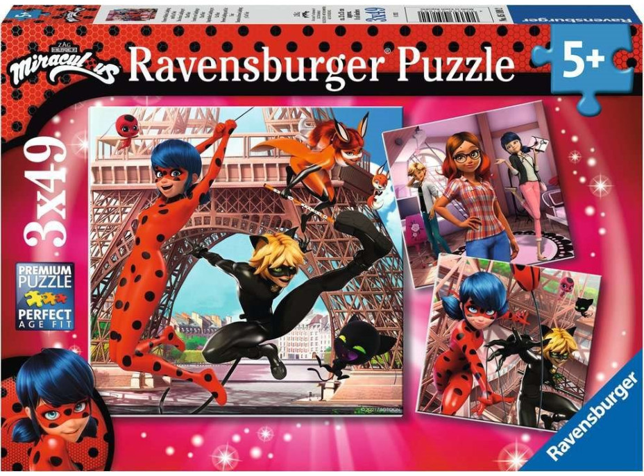 RAVENSBURGER Puzzle Čarovná Lienka a Čierny Kocúr 3x49 dielikov