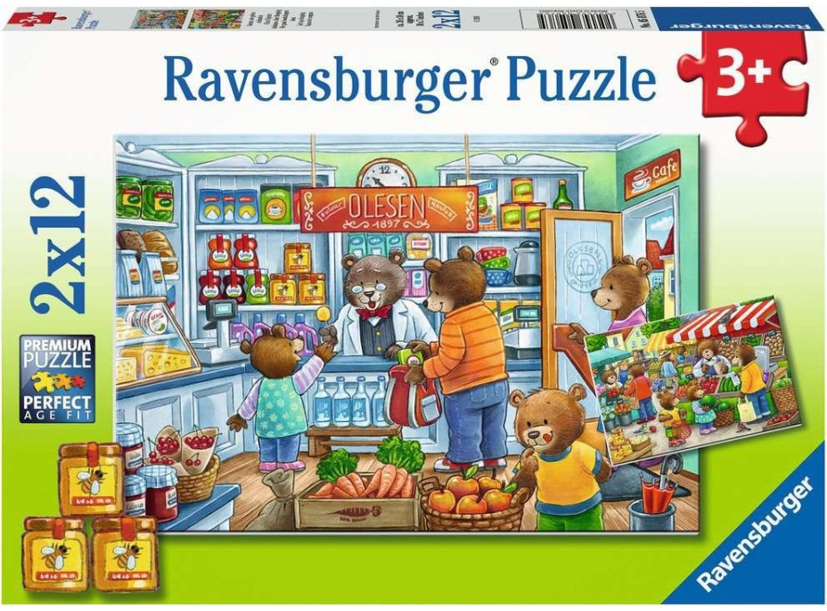 RAVENSBURGER Puzzle Medvedíci na nákupoch 2x12 dielikov