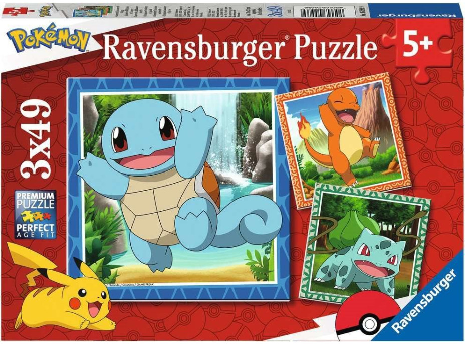 RAVENSBURGER Puzzle Vypustite Pokémony 3x49 dielikov