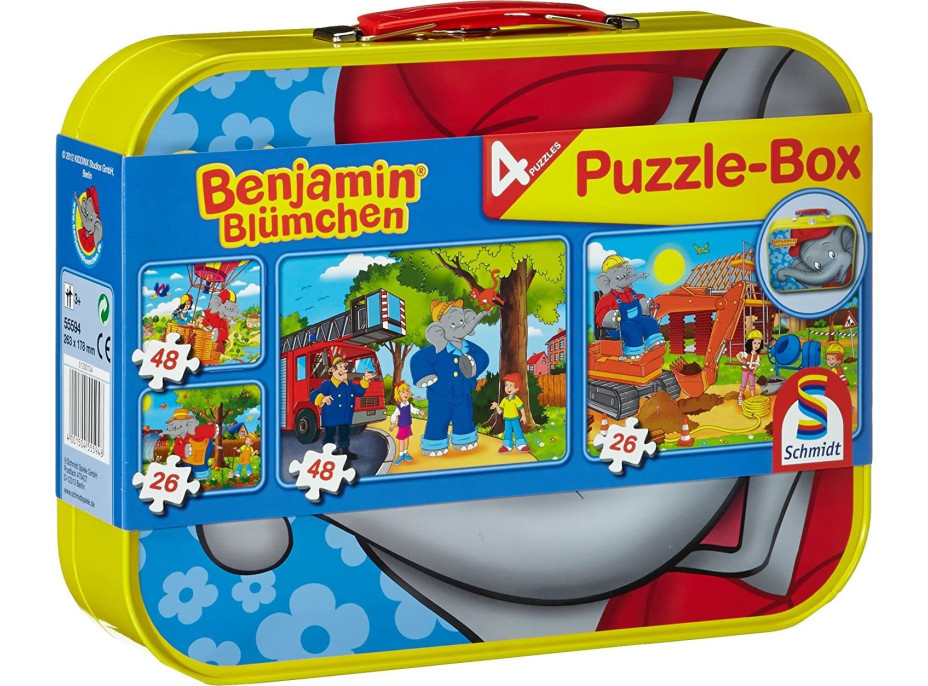 SCHMIDT Puzzle Benjamin Kvietko 4v1 v plechovom kufríku (26,26,48,48 dielikov)