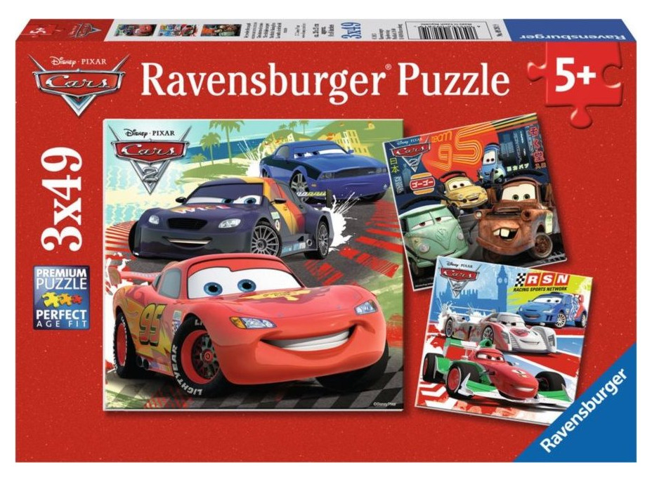 RAVENSBURGER Puzzle Autá: Zábavné pretekanie 3x49 dielikov
