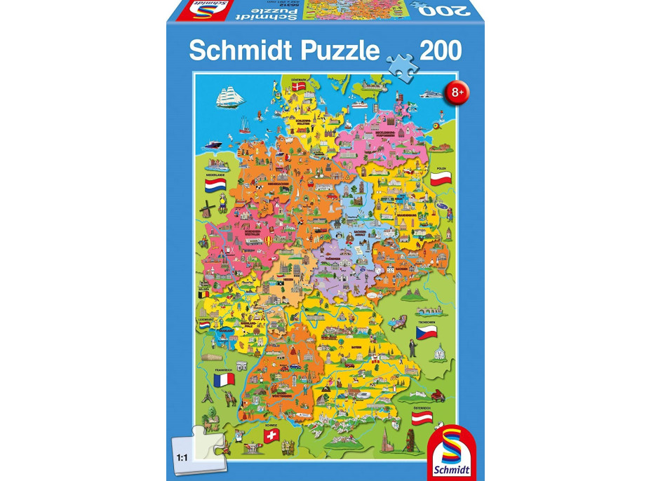 SCHMIDT Puzzle Kreslená mapa Nemecka 200 dielikov