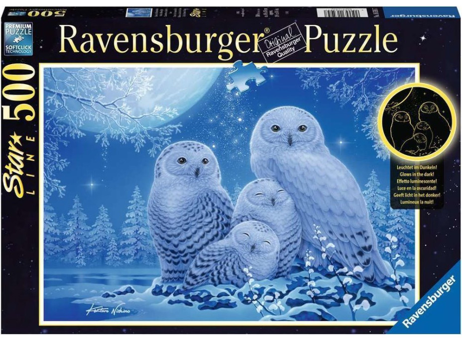 RAVENSBURGER Svietiace puzzle Sovy 500 dielikov