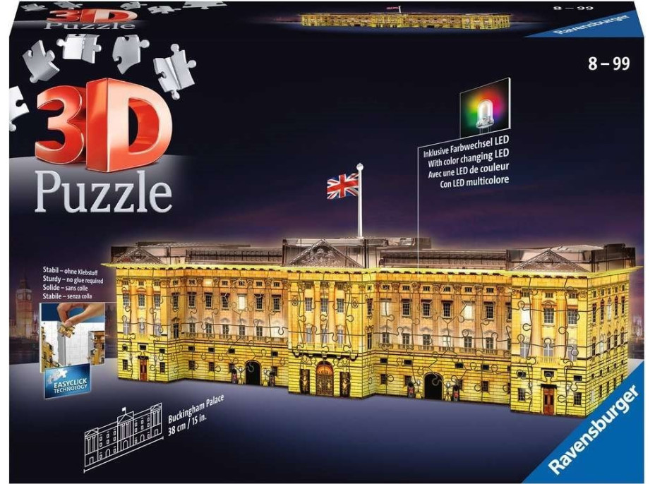 RAVENSBURGER Svietiace 3D puzzle Nočná edícia Buckinghamský palác 216 dielikov