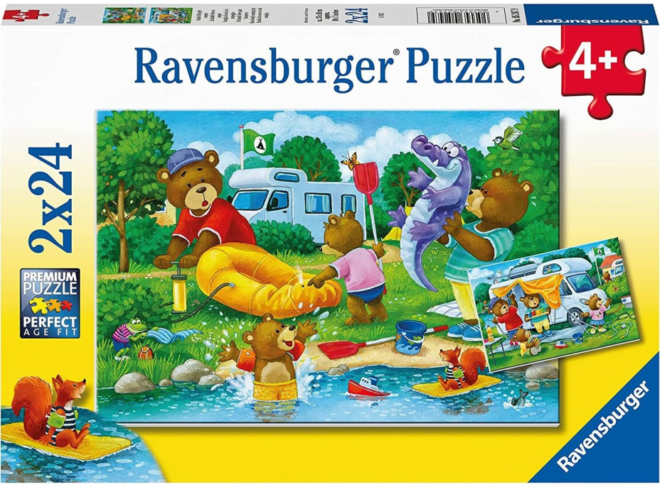 RAVENSBURGER Puzzle Medvedia rodina kempuje 2x24 dielikov