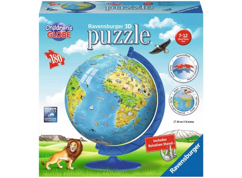 RAVENSBURGER Puzzleball Detský glóbus so zvieratkami (anglický) 180 dielikov