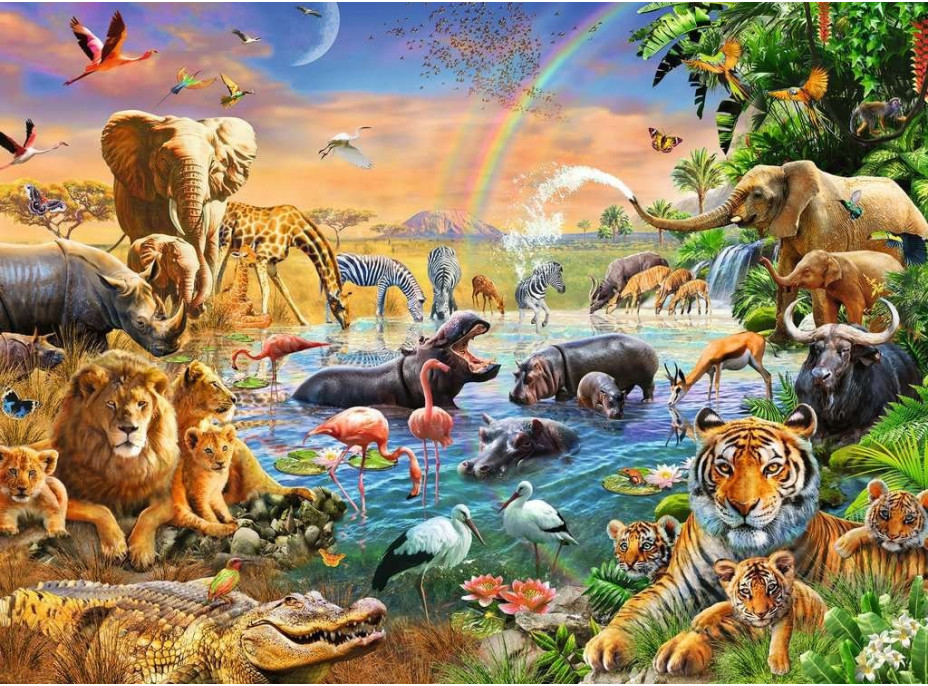 RAVENSBURGER Puzzle Zvieratá pri napájadle XXL 100 dielikov