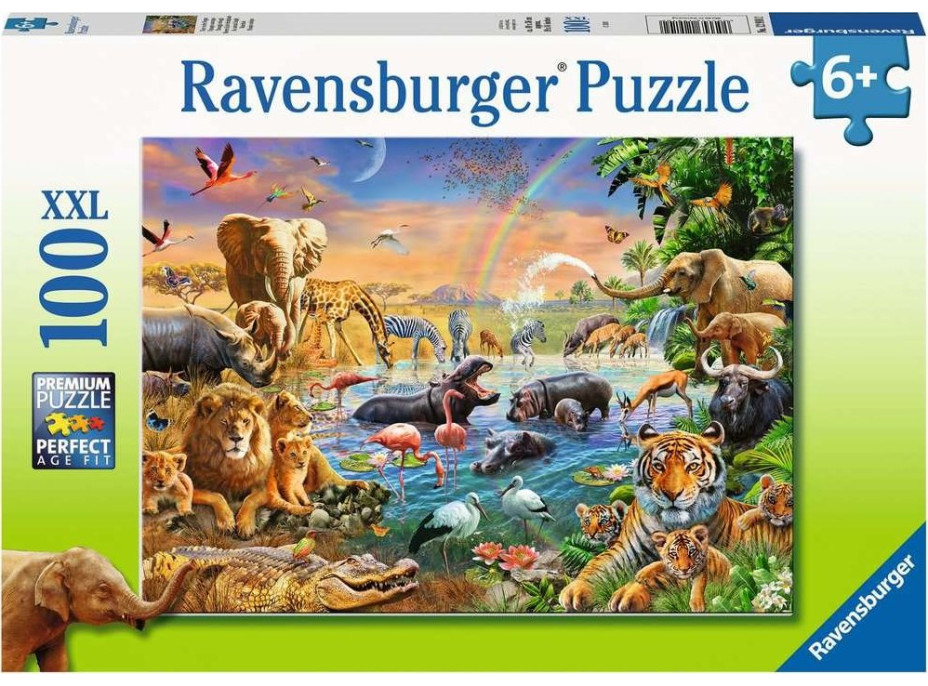 RAVENSBURGER Puzzle Zvieratá pri napájadle XXL 100 dielikov