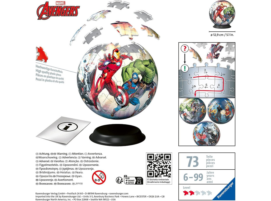 RAVENSBURGER Puzzleball Marvel: Avengers 73 dielikov