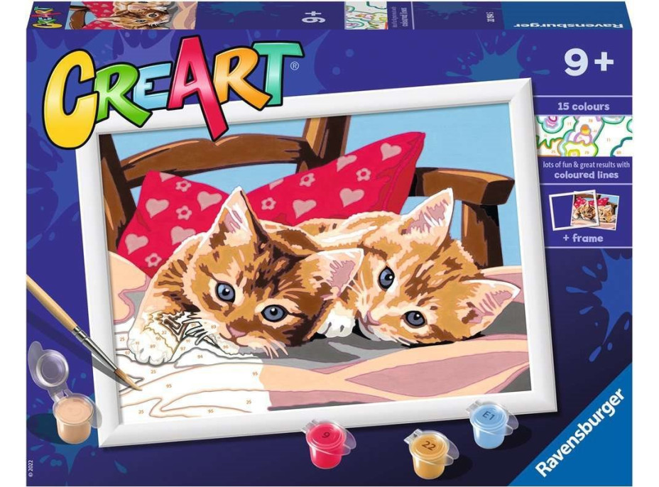 RAVENSBURGER CreArt Maľovanie podľa čísel: Dve maznavé mačiatka 24x18cm