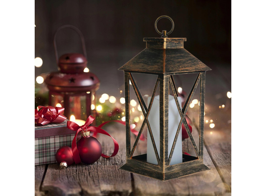Dekoračný LED lampáš so sviečkou - 27 cm - plastový - 3x AAA