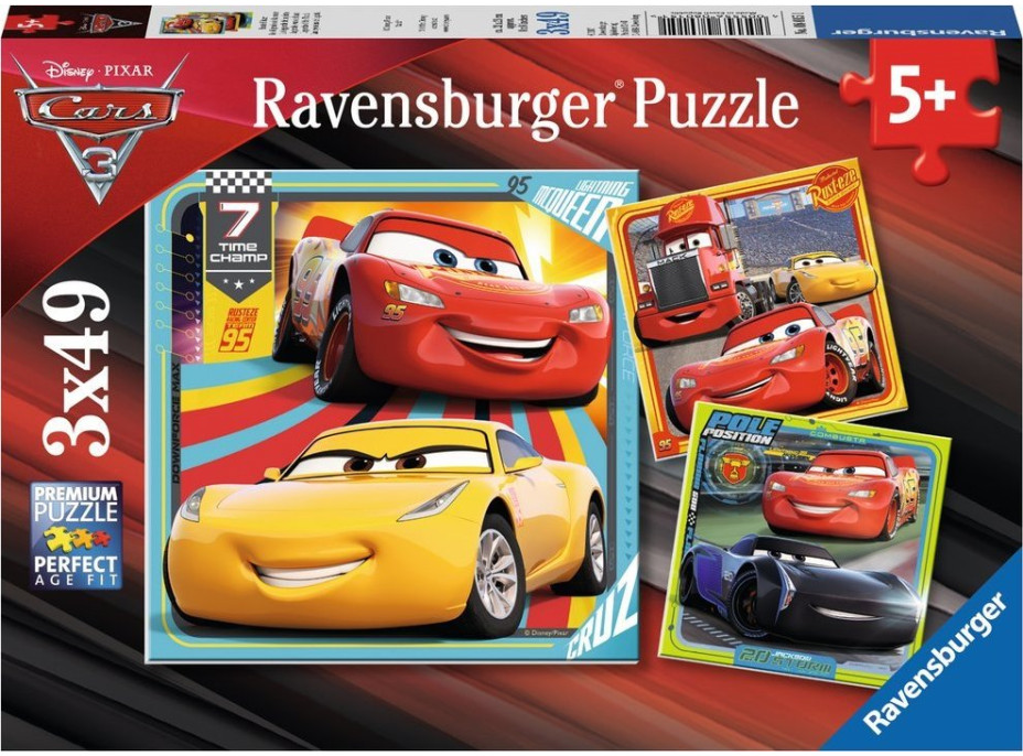 RAVENSBURGER Puzzle Autá 3: Na pretekoch 3x49 dielikov