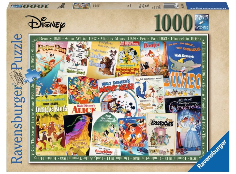 RAVENSBURGER Puzzle Filmové plagáty Disney 1000 dielikov