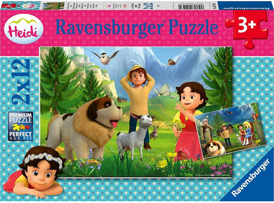 RAVENSBURGER Puzzle Heidi: Spoločný čas na horách 2x12 dielikov