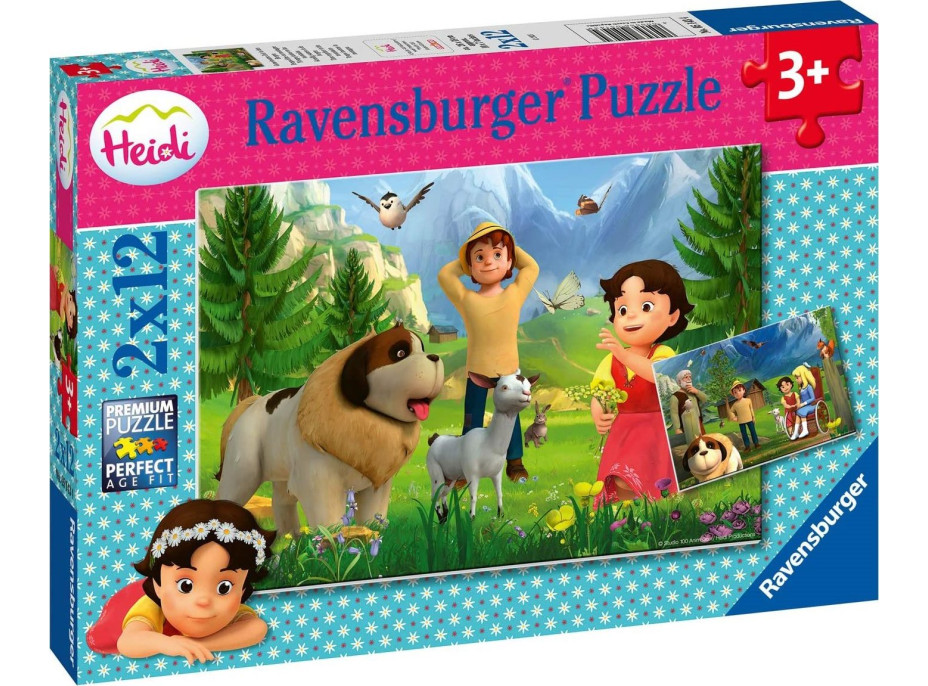 RAVENSBURGER Puzzle Heidi: Spoločný čas na horách 2x12 dielikov