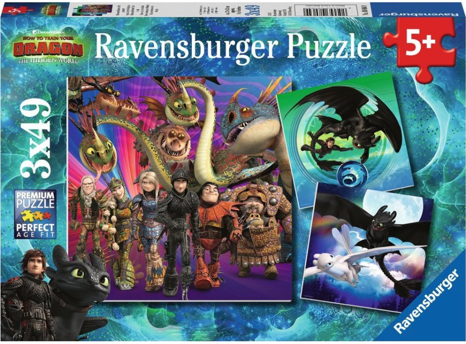 RAVENSBURGER Puzzle Ako vycvičiť draka III 3x49 dielikov