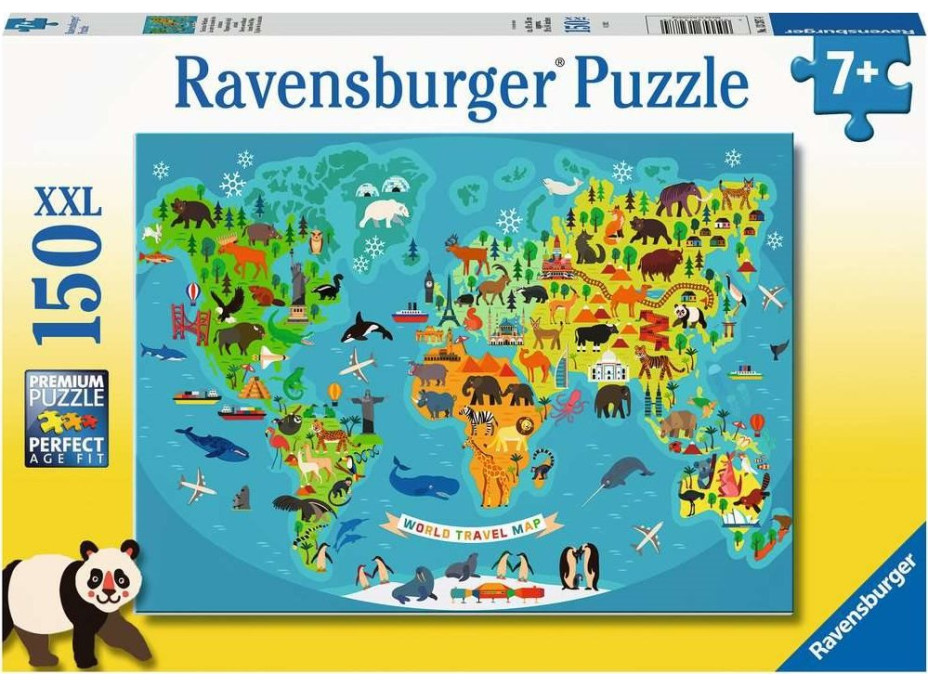 RAVENSBURGER Puzzle Mapa sveta divokých zvierat XXL 150 dielikov