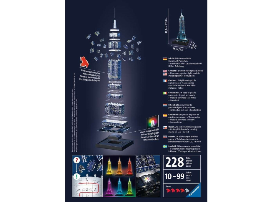 RAVENSBURGER Svietiace 3D puzzle Nočná edícia Empire State Building 216 dielikov