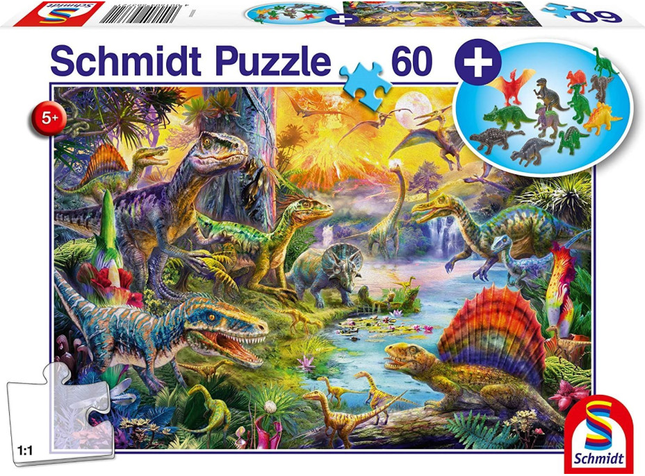 SCHMIDT Puzzle Dinosaury 60 dielikov + darček (figúrky dinosaurov)