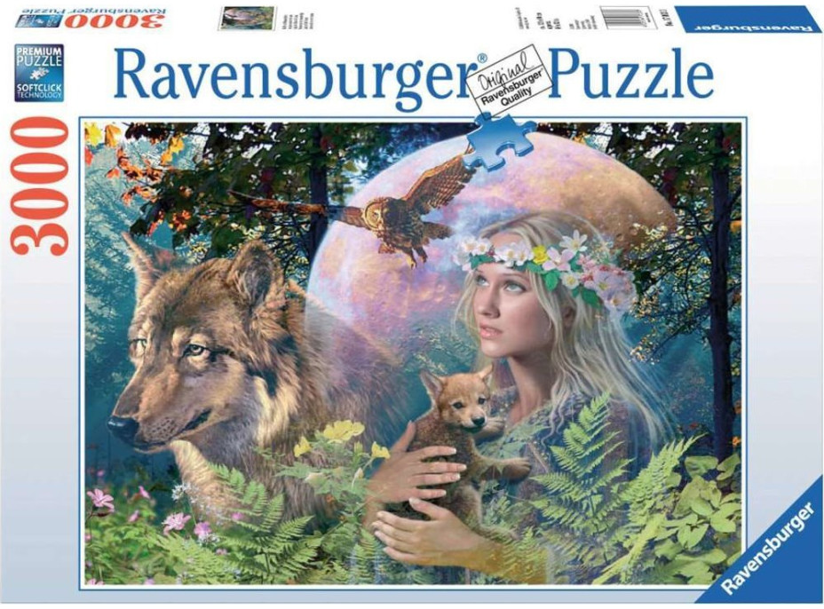 RAVENSBURGER Puzzle Lesná pani - Vlk vo svite mesiaca 3000 dielikov