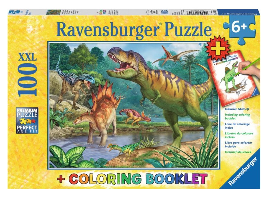 RAVENSBURGER Puzzle Praveký svet dinosaurov XXL 100 dielikov + omaľovánky