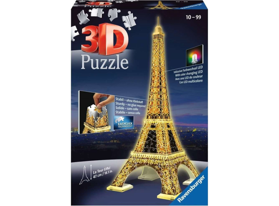 RAVENSBURGER Svietiace 3D puzzle Nočná edícia Eiffelova veža 216 dielikov