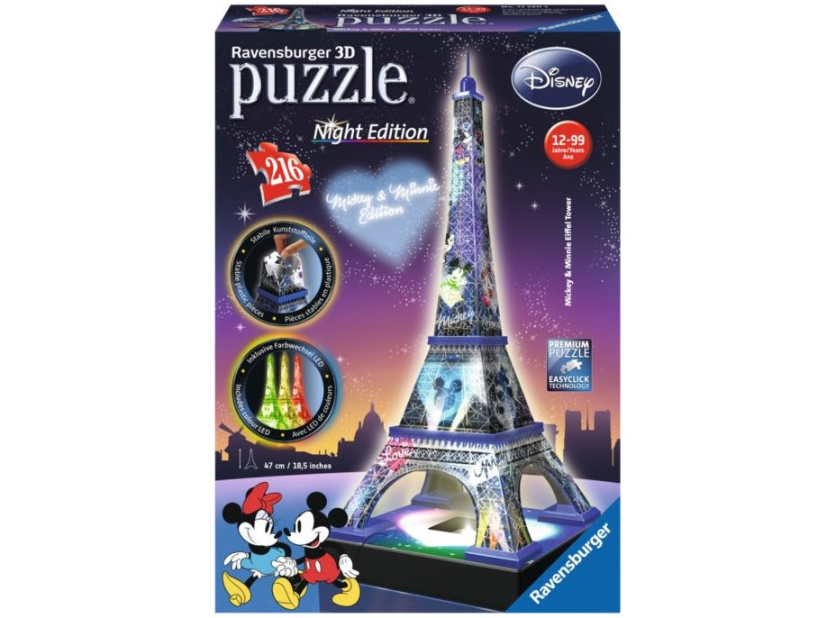 RAVENSBURGER Svietiace 3D puzzle Nočná edícia Eiffelova veža Disney 216 dielikov
