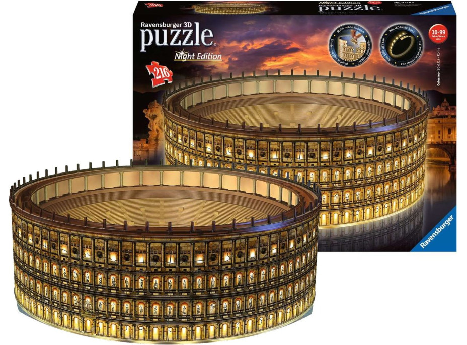 RAVENSBURGER Svietiace 3D puzzle Nočná edícia Koloseum, Rím 216 dielikov